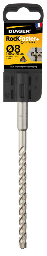 Foret béton - DIAGER  - RocKFaster 6 taillants Tête Carbure Monobloc compatible SDS+  Diam.8x160mm