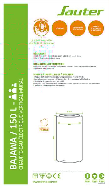 Chauffe-eau mono stéatite vertical mural Bajawa - 150L