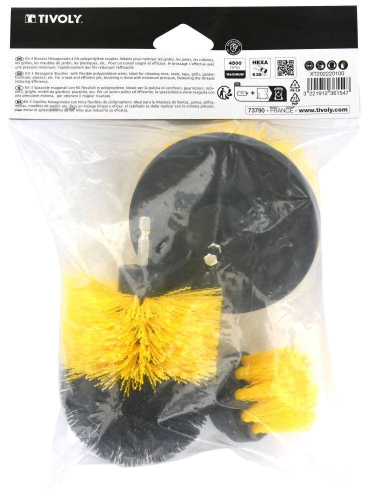 Tivoly   3 BROSSES POLYPROPYLENE MIXTES : PLATE & RONDE