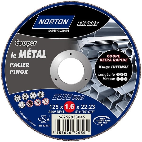 Disque à tronçonner métal, inox diamètre 125mm