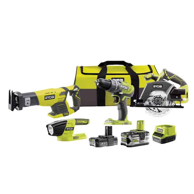 Pack 4 outils ONE+ 18V  perceuse percu + Lampe + scie sabre + scie circulaire RYOBI