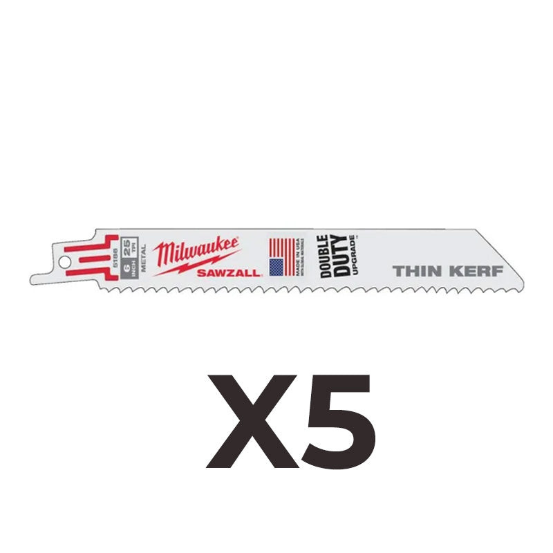 Lot de 5 lames finition de scie sabre métal THIN KERF MILWAUKEE