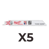 Lot de 5 lames finition de scie sabre métal THIN KERF MILWAUKEE