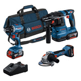 Pack 3 outils BOSCH 18V : Perceuse-Visseuse GSR + Meuleuse angulaire GWS + Perforateur SDS Plus GBH + Batterie ProCORE18V 3x4,0Ah + Chargeur GAL 1880  SAC (C)