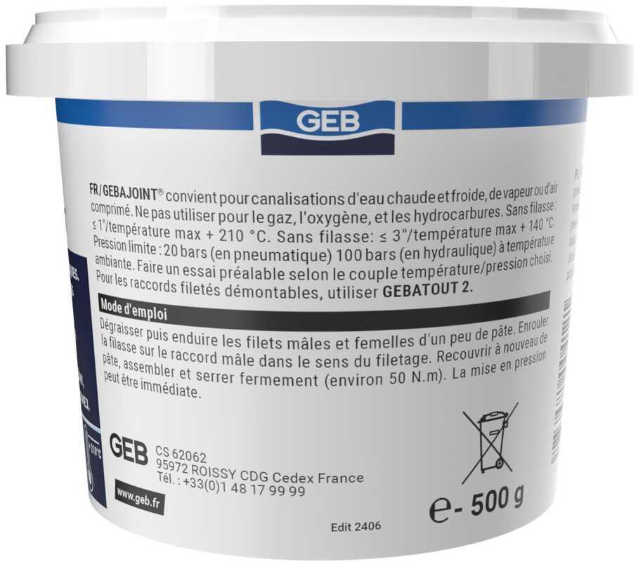 Pâte d’étanchéité durcissante GEB pour raccords filetés en chauffage Beige 500g