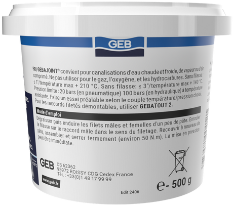 Pâte d’étanchéité durcissante GEB pour raccords filetés en chauffage Beige 500g