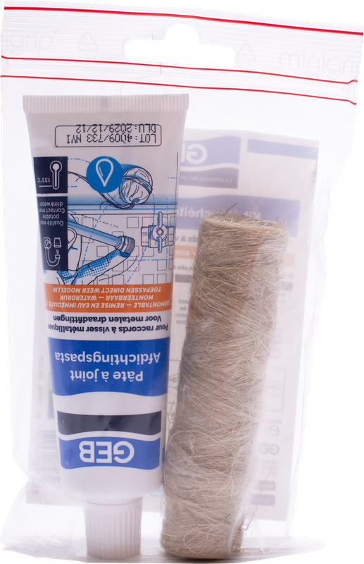 Kit étanchéité complet GEB pour raccords à visser métalliques 50ml + filasse 20g