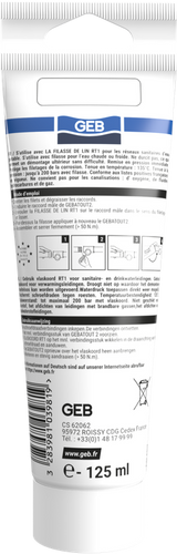 Pâte à joint non durcissante GEB Gebatout 2 pour raccords filetés métalliques 125ml