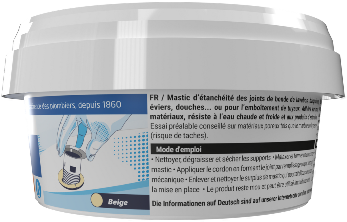 Mastic sanitaire d'étanchéité GEB pour les bondes et emboitements des tuyaux 200g