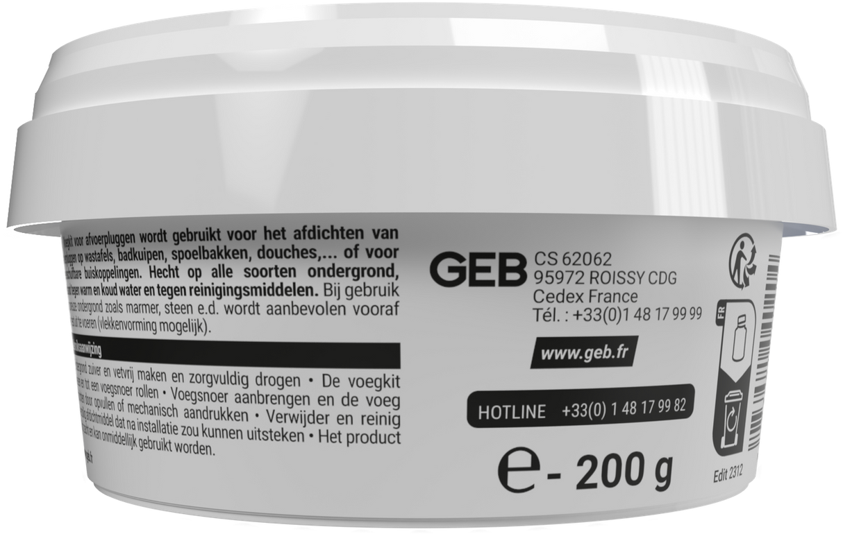 Mastic sanitaire d'étanchéité GEB pour les bondes et emboitements des tuyaux 200g