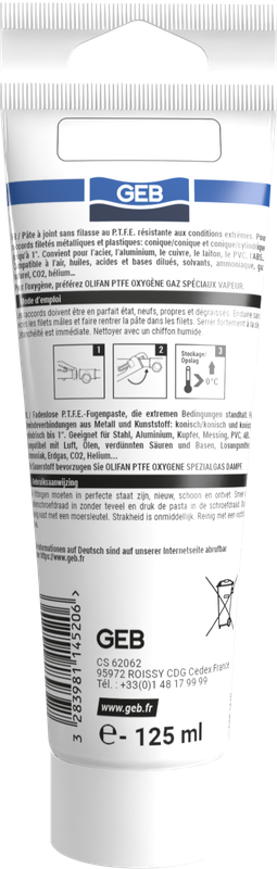 Pâte d'étanchéité au PTFE GEB GEBSOLFLON pour raccords filetés coniques 125g