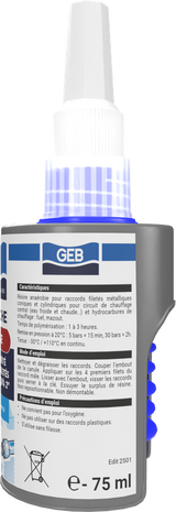 Résine anaérobie d'étanchéitée GEB pour raccords filetés métal chauffage et air comprimé 75ml