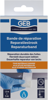 Bande de réparation en fibre de verre GEB pour fuites, fissures et trous sur tous matériaux rigides