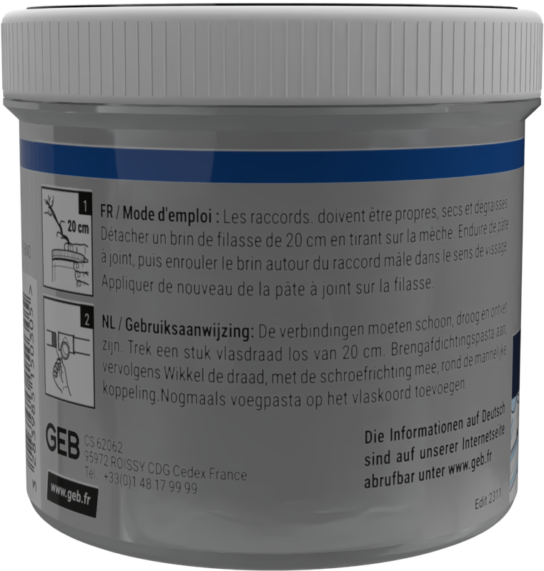 Filasse de lin peigné GEB complément de pâte à joint pour raccords filetés métal 80g