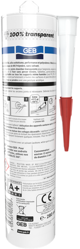 Mastic JOINT & FIX cristal GEB pour réaliser des joints étanches 100% invisible 280ml