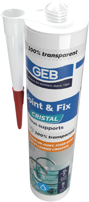 Mastic JOINT & FIX cristal GEB pour réaliser des joints étanches 100% invisible 280ml