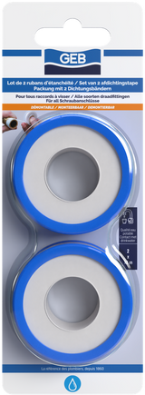 Lot de 2 rubans d'étanchéité en PTFE GEB 12m x 12mm pour l'étanchéité des raccords filetés