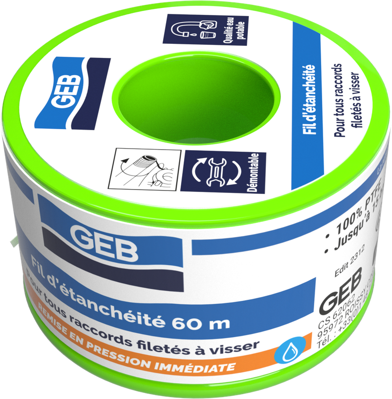 Fil d'étanchéité GEB 100% PTFE pour tous raccords à visser 60m