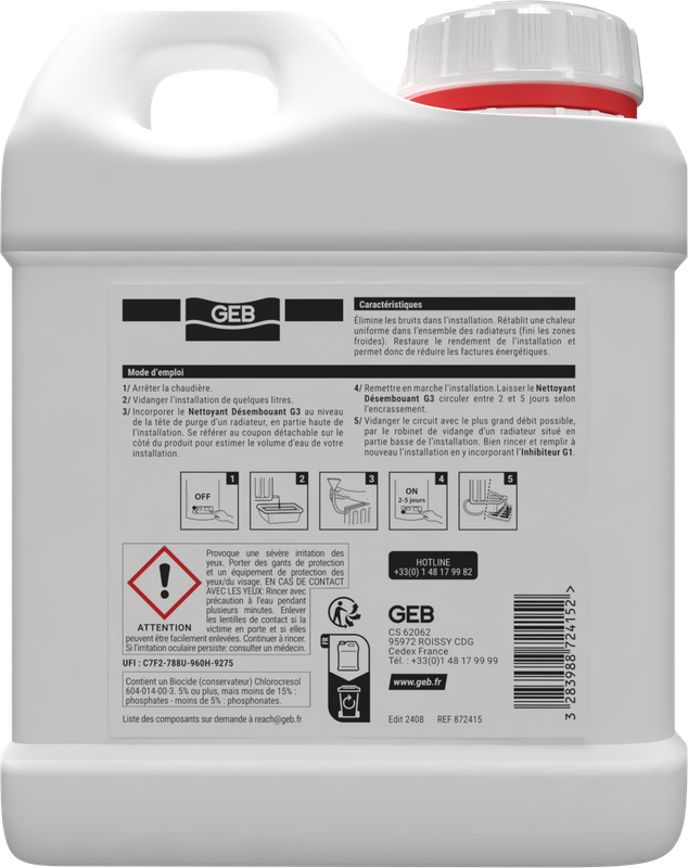 Nettoyant Désembouant G3 GEB pour nettoyer les installations de chauffage 1L