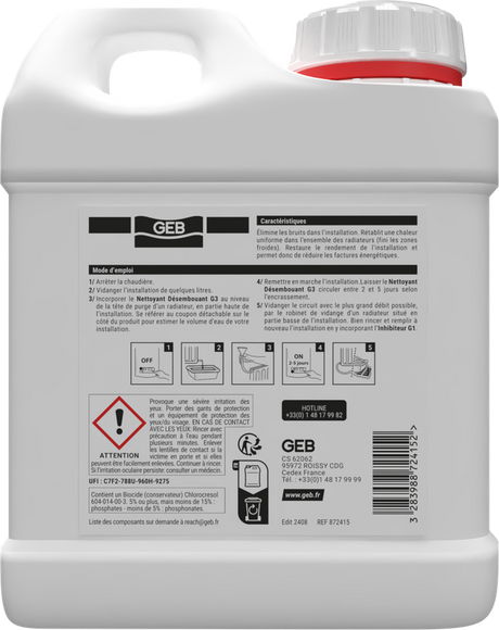 Nettoyant Désembouant G3 GEB pour nettoyer les installations de chauffage 1L