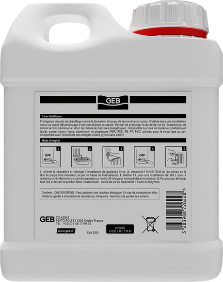 Inhibiteur G1 GEB pour protèger contre la corrosion les boues et le tartre 1L