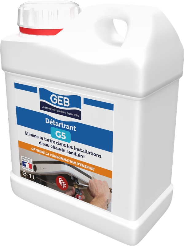 Détartrant G5 GEB élimine le tartre dans les installations d'eau chaude sanitaire 1L