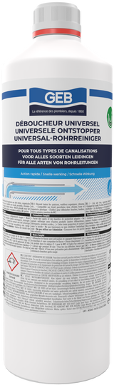 Déboucheur Universel liquide GEB sans odeur à base de soude 1L