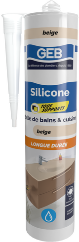 Mastic silicone tous supports GEB couleur beige pour l'étanchéité sanitaire 280 ml