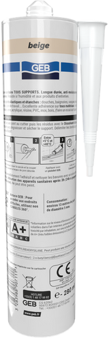 Mastic silicone tous supports GEB couleur beige pour l'étanchéité sanitaire 280 ml