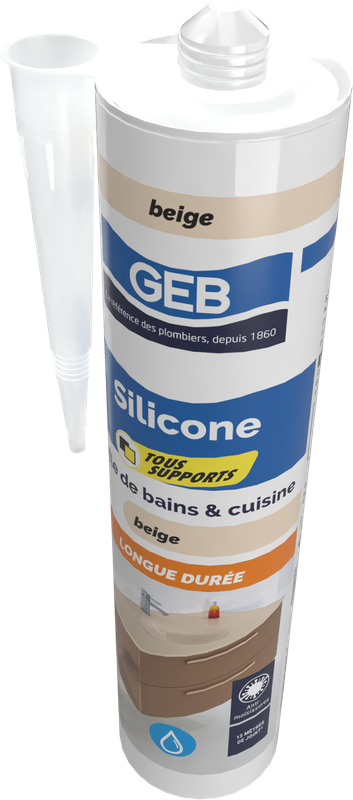 Mastic silicone tous supports GEB couleur beige pour l'étanchéité sanitaire 280 ml