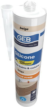 Mastic silicone tous supports GEB couleur beige pour l'étanchéité sanitaire 280 ml