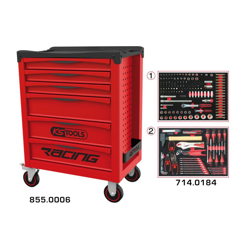 Servante RACING 6 tiroirs équipée de 184 outils  - KS TOOLS - 855.6184