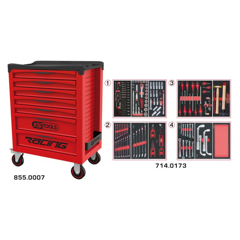 Servante RACING 7 tiroirs équipée de 173 outils  - KS TOOLS - 855.7173