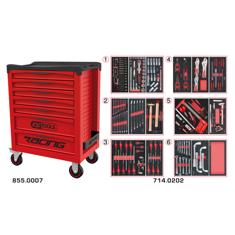 Servante RACING 7 tiroirs équipée de 202 outils  - KS TOOLS - 855.7202