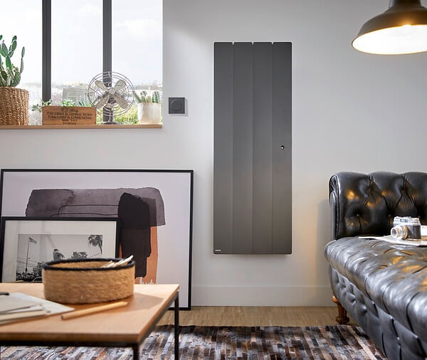 Radiateur vertical à inertie active Fontea - Fonte - Gris - 1000W