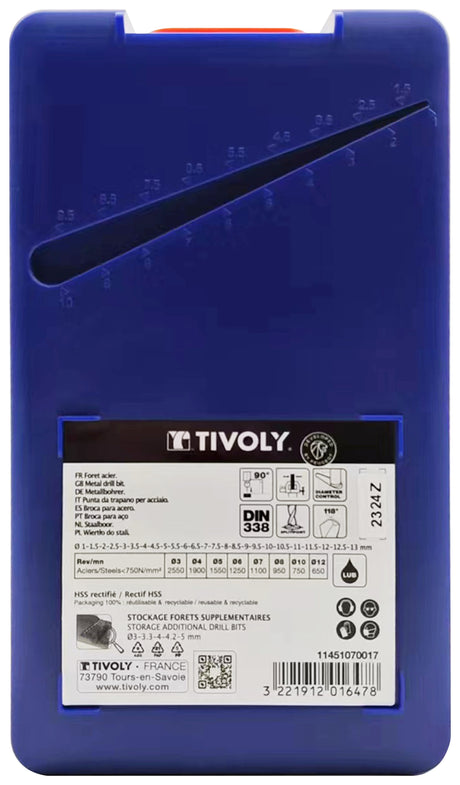 Tivoly   25 forets métaux HSS rectifiés pointe en croix Ø 1 à 13mm