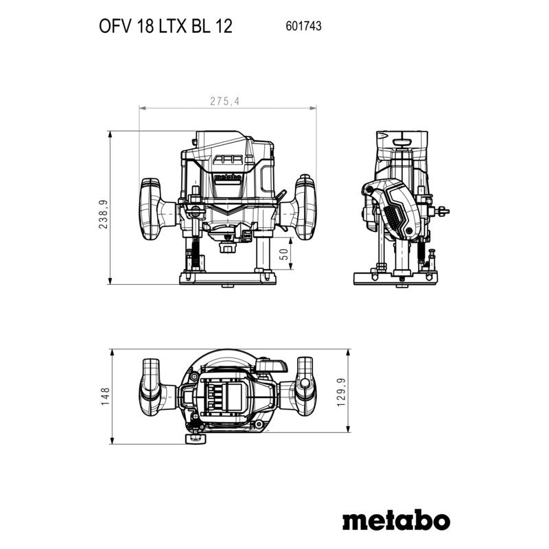 Défonceuse pince METABO 6/8/12mm OFV 18 LTX BL 12 - Pick+Mix (machine nue) + metaBOX