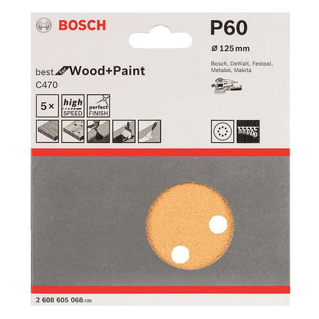 5 Disques abrasifs C470 BOSCH pour ponceuses excentriques Ø 125 mm Best for Wood and Paint 8 trous