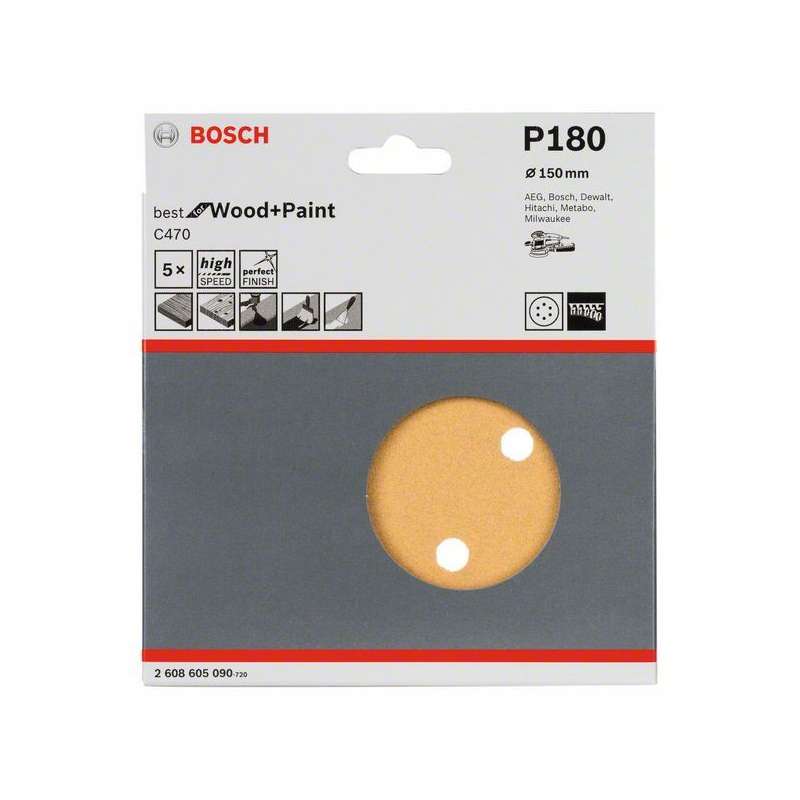 5 feuilles abrasives BOSCH Professional C470 Best for Wood and Paint pour ponceuses excentriques Ø 150mm - 6 trous