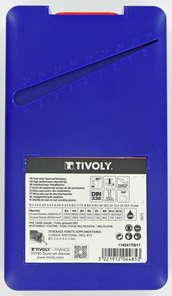 Tivoly   25 forets métaux FURIUS HSS revêtus FUSIO pointe en croix Ø 1 à 13mm par 1/2 PREMIUM