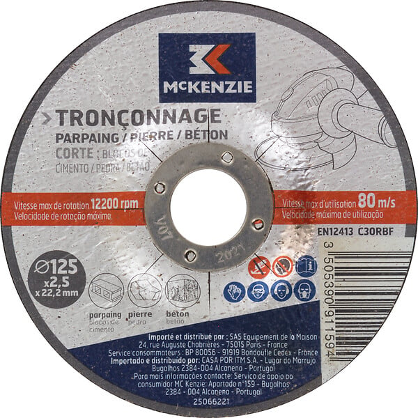 Disque à tronçonner matériaux - d.125x2.5mm