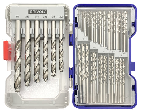 Tivoly   100 forets métaux HSS taillés meulés pointe en croix Ø 1 à 13mm