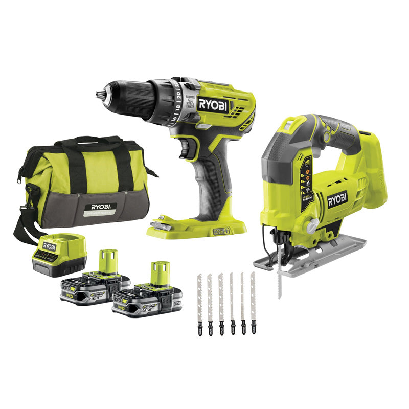 Pack 2 outils perceuse +scie sauteuse RYOBI ONE+ 18V RCK182B-225SA6