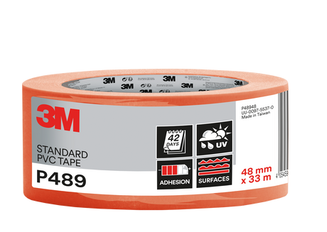 3M™ P489R - PVC Souple Adhésif Tous Travaux Qualité Supérieur 33x48mm Orange 33m x 48mm