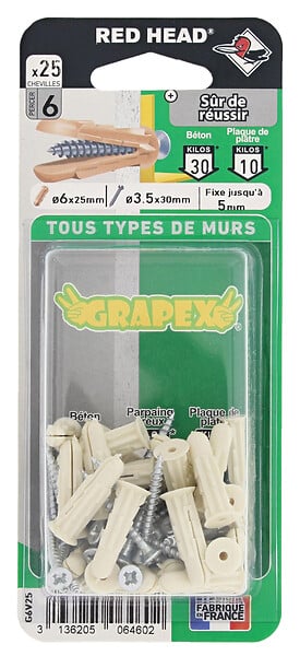 G6V25 - Blister de 25 chevilles Grapex