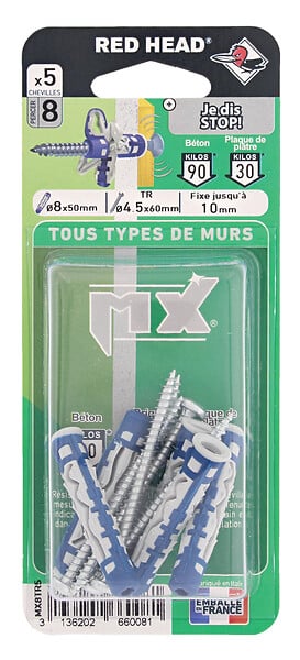MX8TR5 - Blister de 5 chevilles Mx 8x50