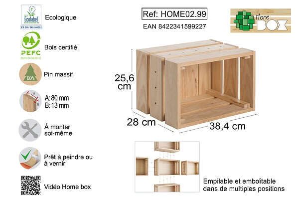 HOME02.99 - Caisse pin massif Home Box non