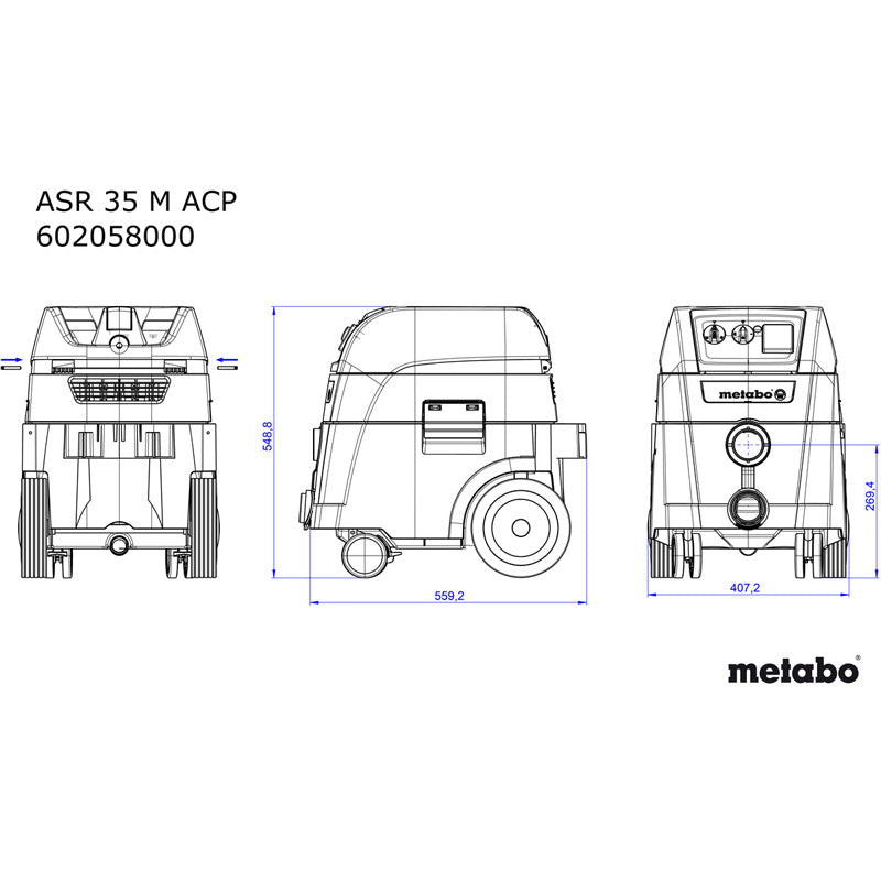 Aspirateur poussière et béton filaire METABO ASR 35 M ACP  Classe M 1400W