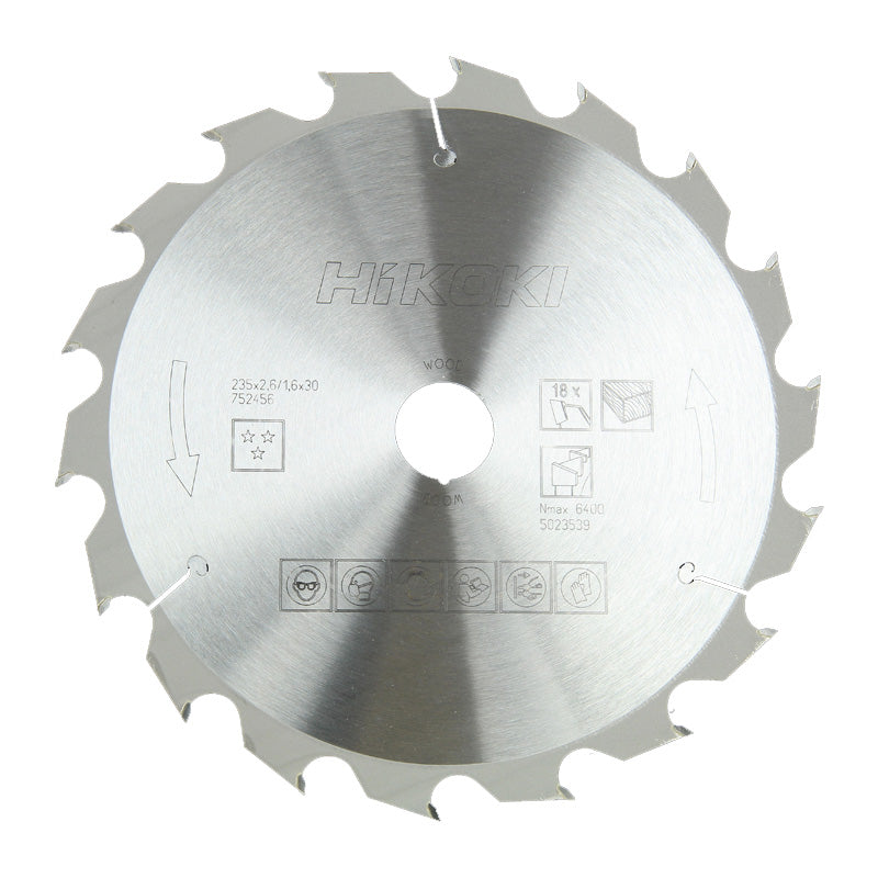 Lame bois de scie circulaire HIKOKI 752456 - Ø235 mm - 18 dents - alésage 30 mm