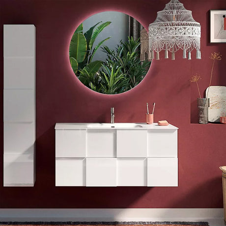 Meuble salle de bain suspendu Diamano 2 tiroirs + vasque integrée en céramique- Largeur 100 cm